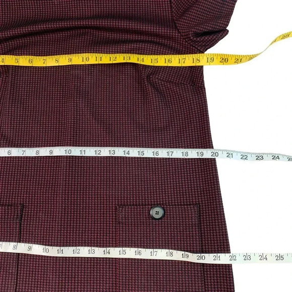 LOFT Houndstooth Tunic Shift Knit Dress Short sleeve Ruffle Neck Burgundy Size 6 - Picture 9 of 14